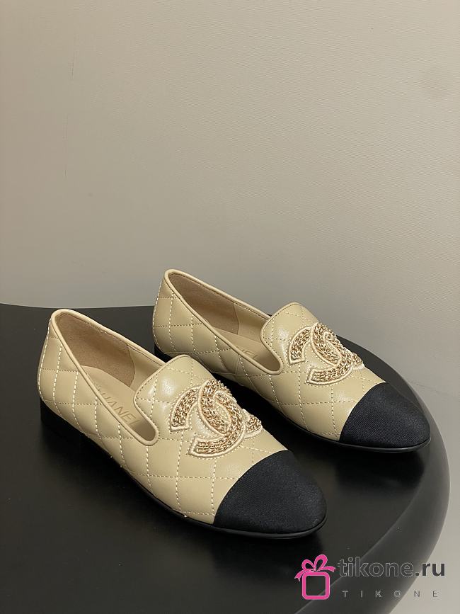 Chanel Quilted Loafers Gold CC Embellished Black Beige - 1
