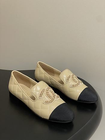 Chanel Quilted Loafers Gold CC Embellished Black Beige