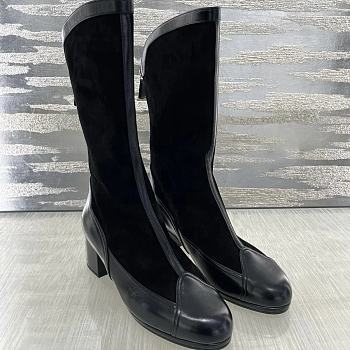 Chanel High Boots Suede Calfskin & Lambskin Black