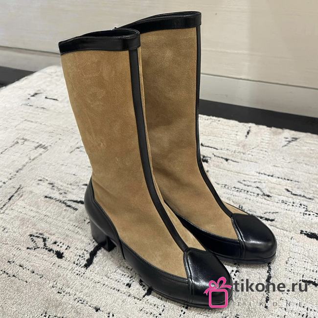 Chanel High Boots Suede Calfskin & Lambskin Beige & Black - 1