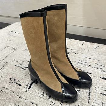 Chanel High Boots Suede Calfskin & Lambskin Beige & Black
