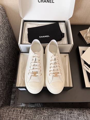 Chanel White Calfskin Sneakers with Gold CC Logo