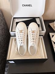 Chanel White Calfskin Sneakers with Gold CC Logo - 6