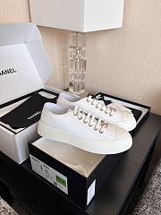 Chanel White Calfskin Sneakers with Gold CC Logo - 4