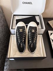 Chanel Black Calfskin Sneakers with Gold CC Logo - 6