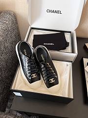 Chanel Black Calfskin Sneakers with Gold CC Logo - 3