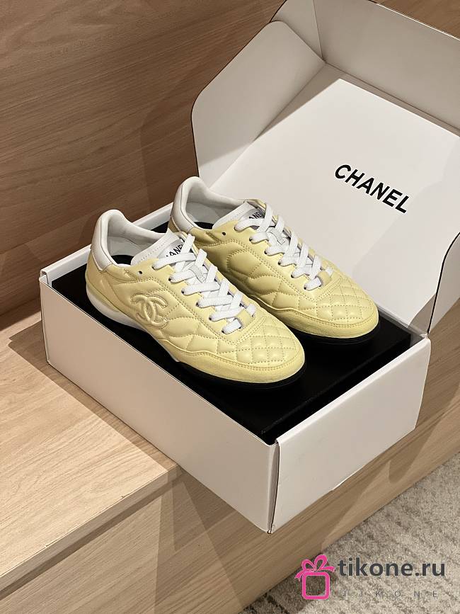 Chanel Sneakers Shiny Calfskin Suede Calfskin Light Yellow & White - 1