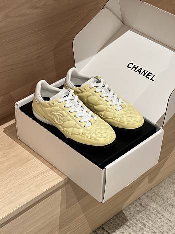 Chanel Sneakers Shiny Calfskin Suede Calfskin Light Yellow & White