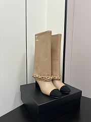Chanel High Boots Lambskin & Grosgrain Beige & Black - 2