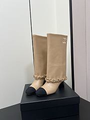 Chanel High Boots Lambskin & Grosgrain Beige & Black - 4