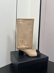 Chanel High Boots Lambskin & Grosgrain Beige & Black - 3