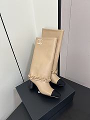 Chanel High Boots Lambskin & Grosgrain Beige & Black - 6