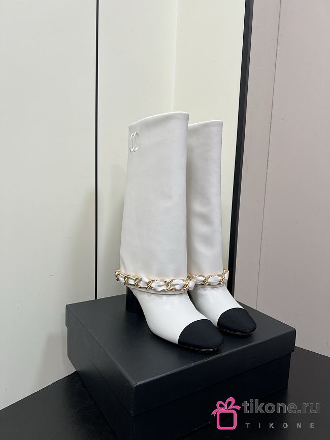 Chanel High Boots Lambskin & Grosgrain White & Black - 1