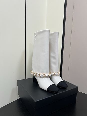 Chanel High Boots Lambskin & Grosgrain White & Black