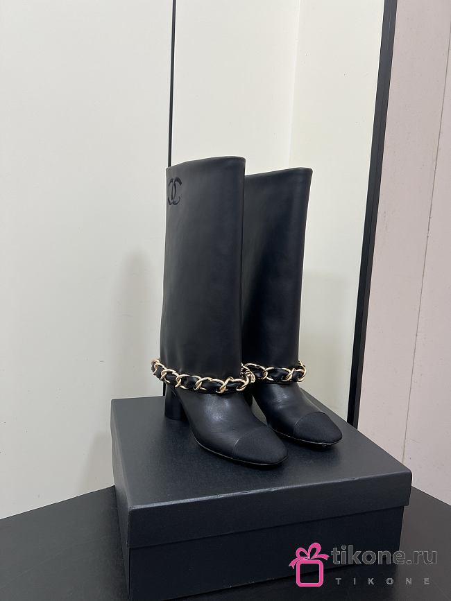 Chanel High Boots Lambskin & Grosgrain Black - 1
