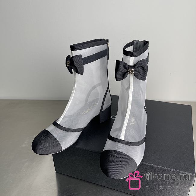 Chanel Short Boots Mesh & Grosgrain White & Black - 1