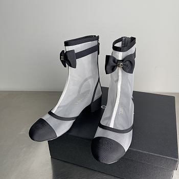 Chanel Short Boots Mesh & Grosgrain White & Black