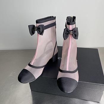 Chanel Short Boots Mesh & Grosgrain Light Pink & Black