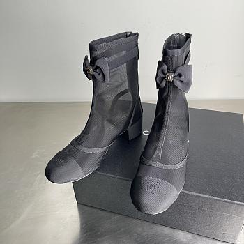 Chanel Short Boots Mesh & Grosgrain Black