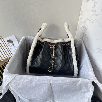 Chanel 25 Handbag Small Shearling Calfskin & Gold Metal Black - 30x26x14cm