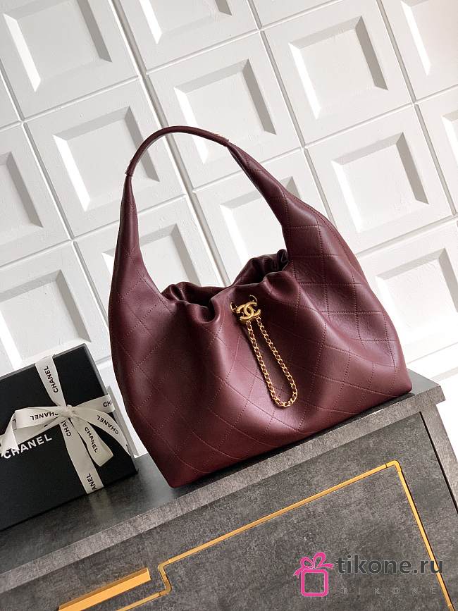 Chanel Large Hobo Bag Lamskin Burgundy - 45x35x14cm - 1