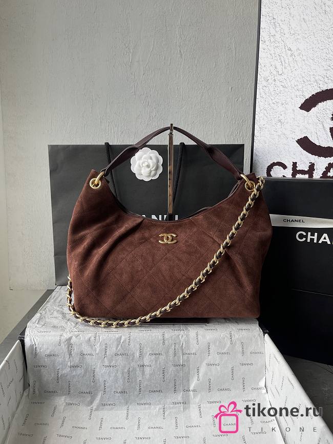 Chanel Maxi Hobo Bag Suede Dark Brown - 33x26x14cm - 1