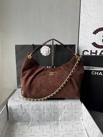 Chanel Maxi Hobo Bag Suede Dark Brown - 33x26x14cm