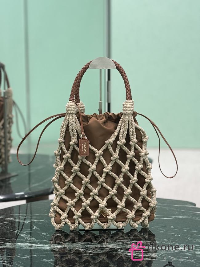 Prada Medium Noue Tote Bag Cord/Brandy 1BC111 - 37x30cm - 1
