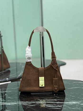 Prada Small Suede Tote Bag 1BG580 Brown - 26x18x12cm