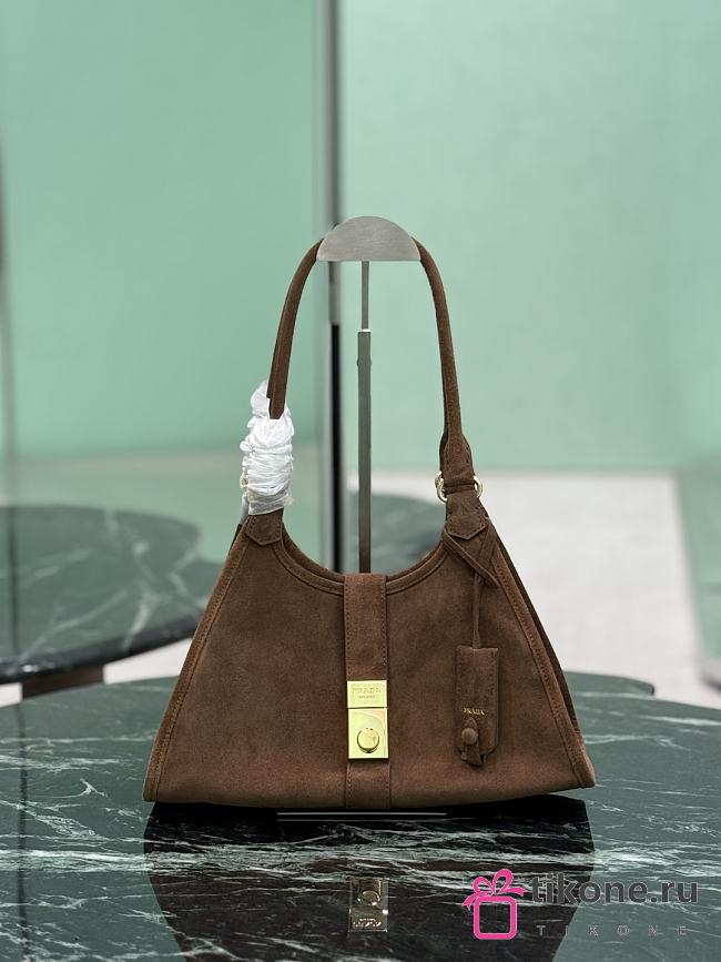 Prada Small Suede Tote Bag Brown 1BG563 - 30.5x17.5x9cm - 1