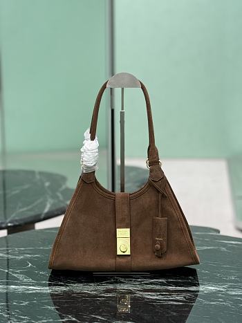 Prada Small Suede Tote Bag Brown 1BG563 - 30.5x17.5x9cm