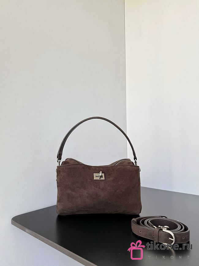 Balenciaga Rodeo Camera Bag in Suede Coffee Silver - 22.8x15.4x9.9cm - 1