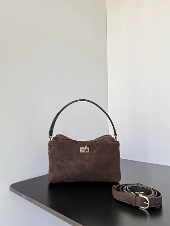 Balenciaga Rodeo Camera Bag in Suede Coffee Silver - 22.8x15.4x9.9cm