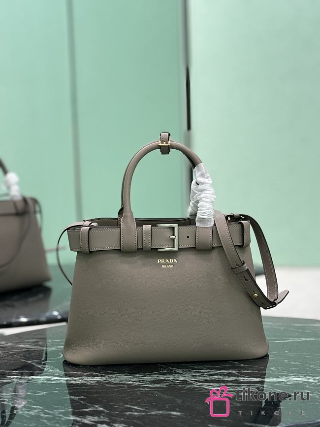 Prada Buckle Small Leather Handbag With Belt Clay Grey 1BA434 - 32x23x11cm - 1