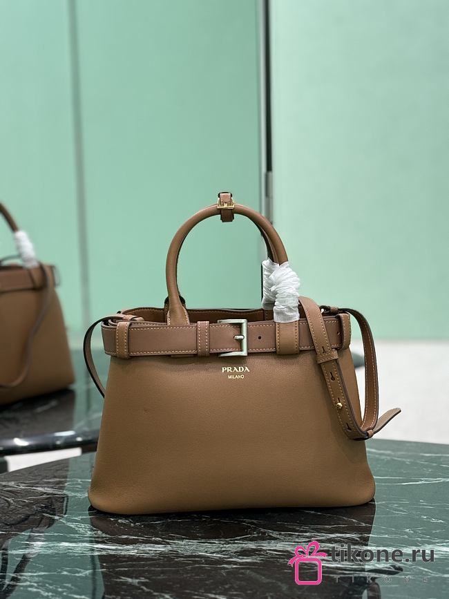 Prada Buckle Small Leather Handbag With Belt Caramel 1BA434 - 32x23x11cm - 1