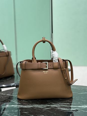 Prada Buckle Small Leather Handbag With Belt Caramel 1BA434 - 32x23x11cm