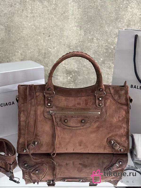 Balenciaga Le City Bag Meidum in Coffee Suede Calfskin Brass Hardware - 38x24x13cm - 1