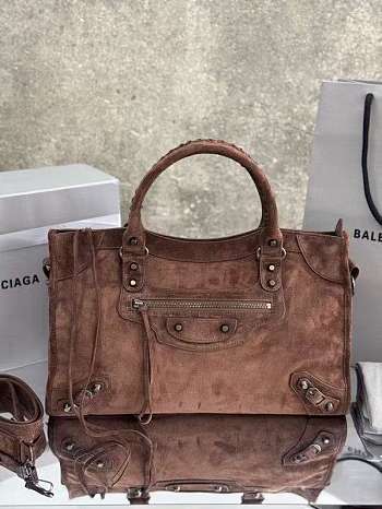 Balenciaga Le City Bag Meidum in Coffee Suede Calfskin Brass Hardware - 38x24x13cm