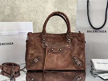 Balenciaga Le City Bag Small in Coffee Suede Calfskin Brass Hardware - 29.9x19.1x9.9cm