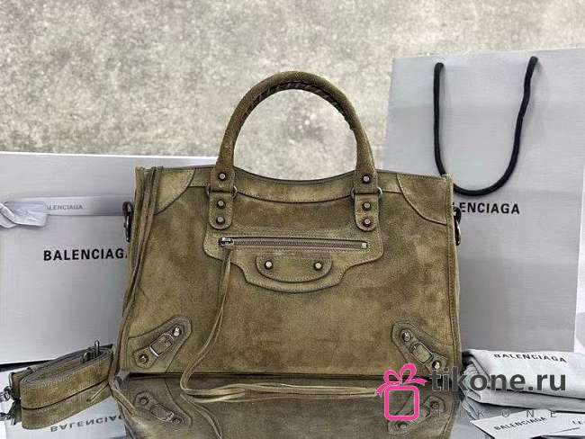 Balenciaga Le City Bag Meidum in Green Suede Calfskin Brass Hardware - 38x24x13cm - 1