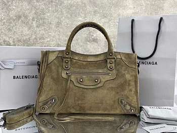 Balenciaga Le City Bag Meidum in Green Suede Calfskin Brass Hardware - 38x24x13cm
