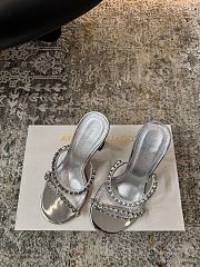 Amina Muaddi Gigi Slipper 95 Silver Mirror And White Crystals - 5