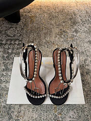 Amina Muaddi Gigi Sandal 95 Black Satin And White Crystals - 5