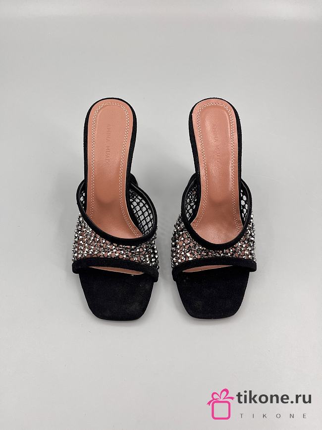 Amina Muaddi Lupita Crystal Net Slipper 95 Black Suede And White Crystals - 1