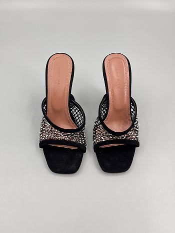 Amina Muaddi Lupita Crystal Net Slipper 95 Black Suede And White Crystals