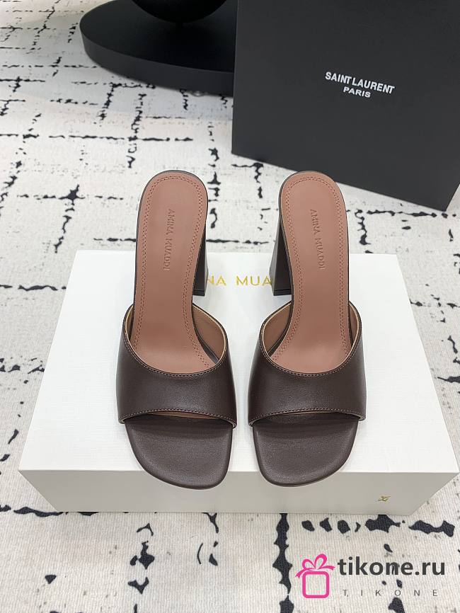 Amina Muaddi Brigitte Slipper Brown Nappa 95mm - 1