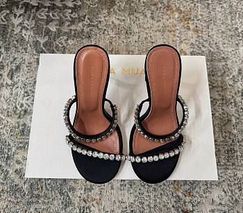 Amina Muaddi Gigi Slipper 95 Black Satin And White Crystals