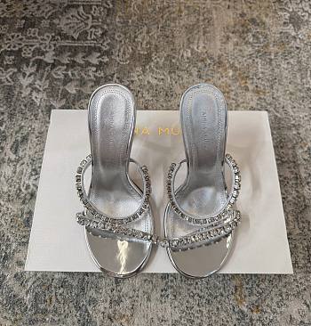 Amina Muaddi Gigi Slipper 95 Silver Mirror And White Crystals