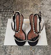 Amina Muaddi Gigi Sandal 95 Black Satin And White Crystals - 1