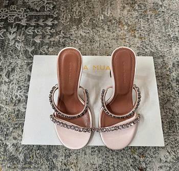 Amina Muaddi Gigi Slipper 95 Pink Satin And Pink Crystals